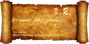 Kremmer Rázsony névjegykártya